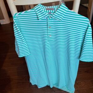 Peter Millar green and White Striped Polo Shirt